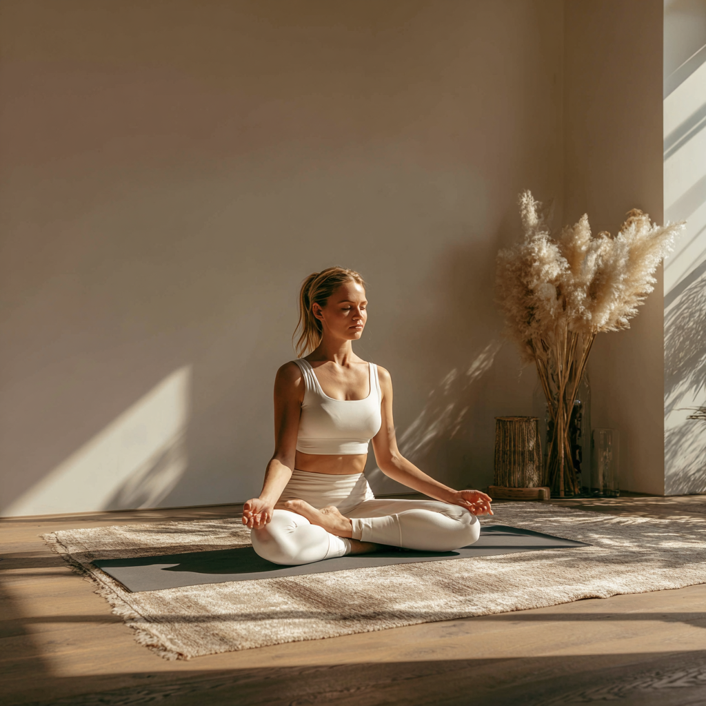 Person practicing yoga in a peaceful setting